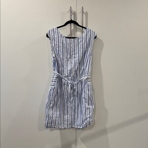 100% cotton Blue and White Striped Tie-Waist Sundress